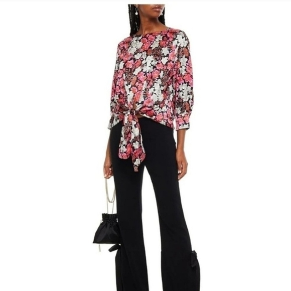 *nwt Cinq a Sept jenny Multi Floral Print Silk tie front blouse Sz Small - Picture 8 of 8